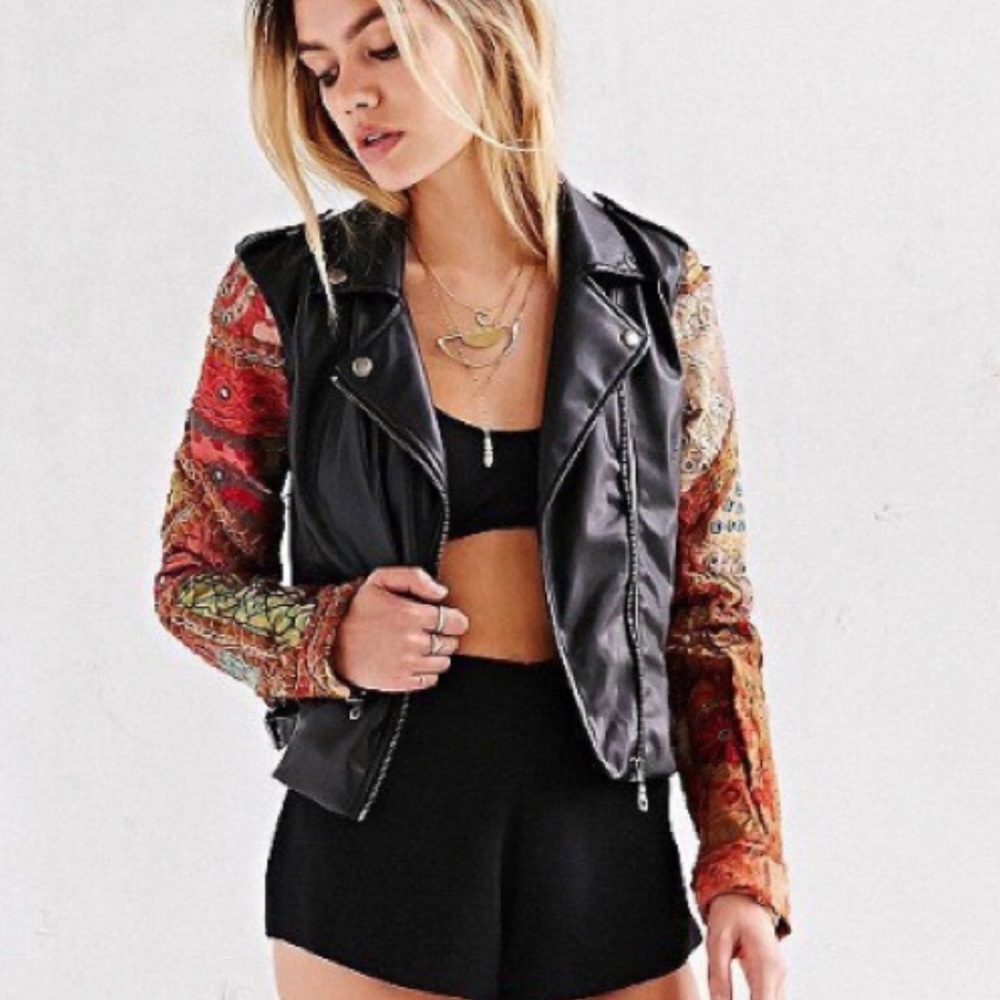 Ecote Vegan Leather Embellished Moto Jacket